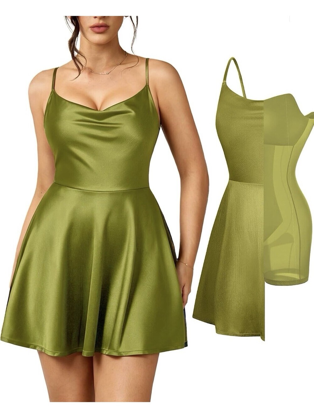 Popilush Mini Cocktail Dress Cowl Neck Built In Shapewear Size XS Green